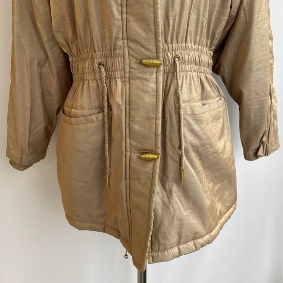 Lew Magram Collection Genuine Coyote Fur Trim Gold Coat sz XS - Picture 5 of 14